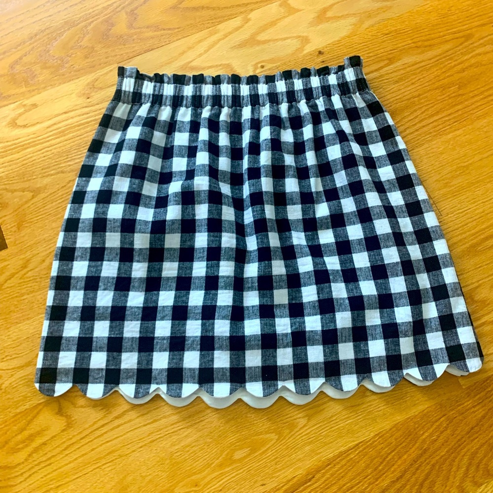 J.Crew Factory Linen-Cotton Blend Buffalo Plaid Scalloped Sidewalk Skirt